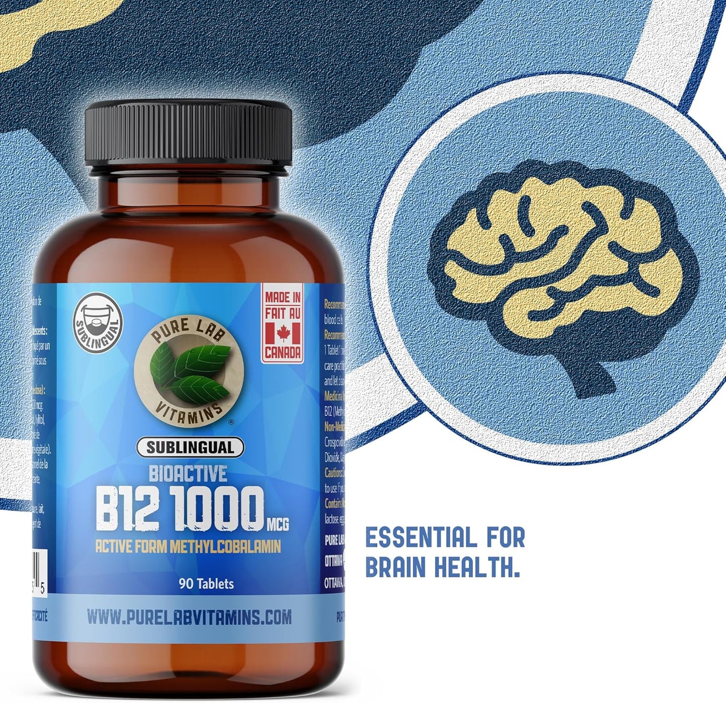 Sublingual Bioactive B12 1000mcg Tablets for Vitamin B12 Deficiency - Methylcobalamin Formula for Nervous System Support