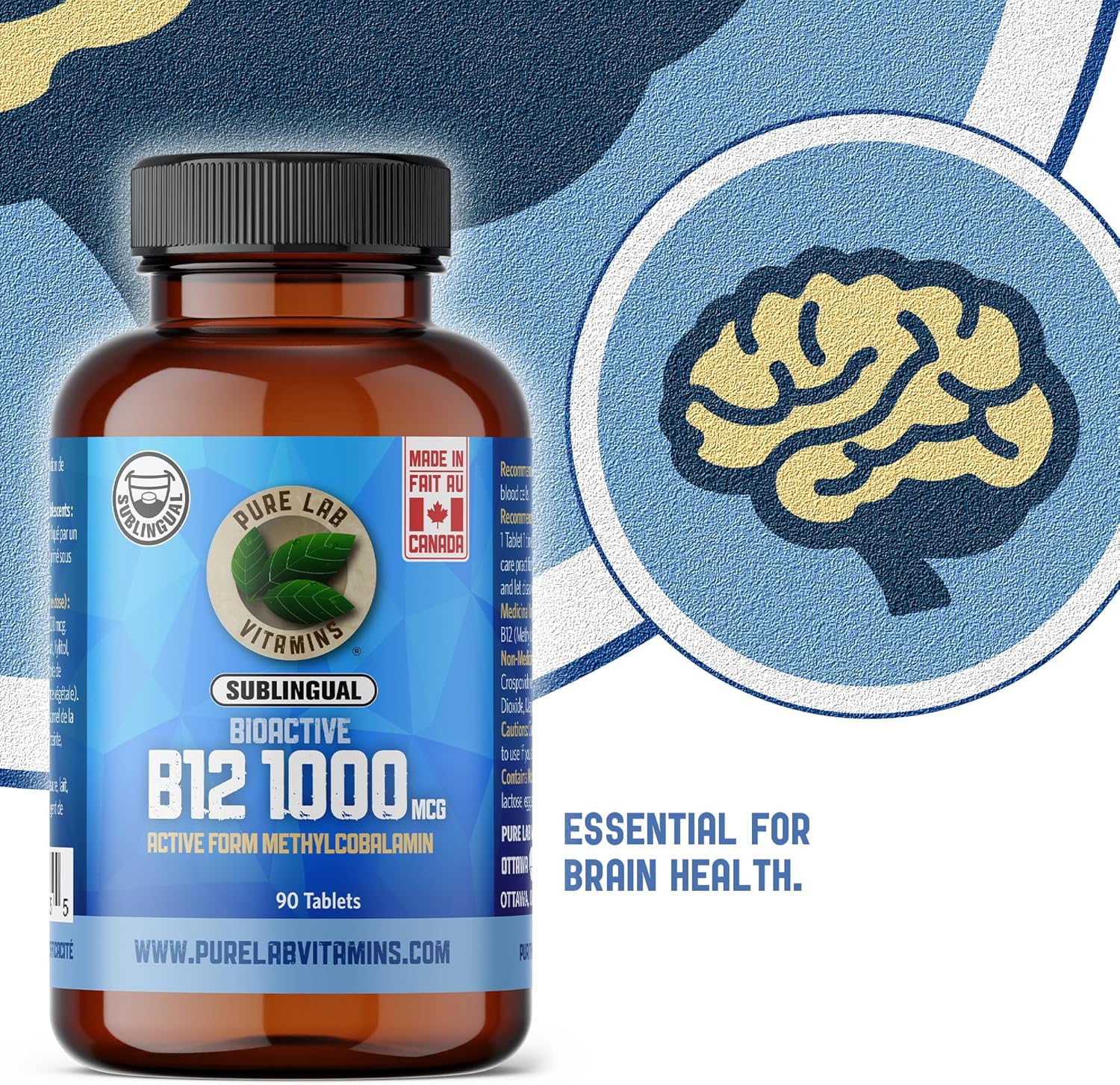 Sublingual Bioactive B12 1000mcg Tablets for Vitamin B12 Deficiency - Methylcobalamin Formula for Nervous System Support