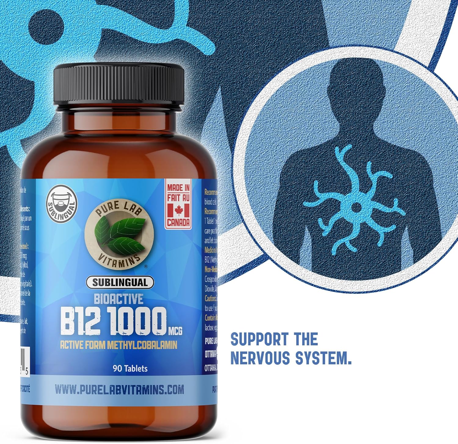 Sublingual Bioactive B12 1000mcg Tablets for Vitamin B12 Deficiency - Methylcobalamin Formula for Nervous System Support