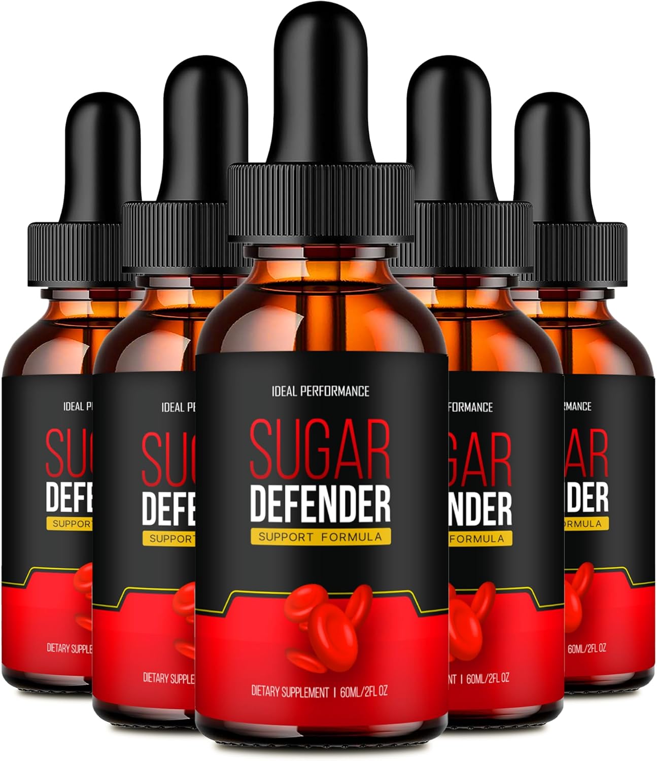 Sugar Defender Drops - Maximum Strength Blood Sugar Support Supplement Liquid - All Natural Formula for Health and Wellness - 5 Pack of SugarDefender Liquid Drops