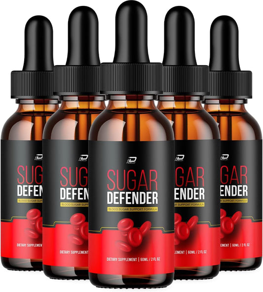 Sugar Defender Drops Supplement - Max Strength Organic Herbal Blend for 24 Hour Energy and Circulation Support (5 Pack - 300 ML)