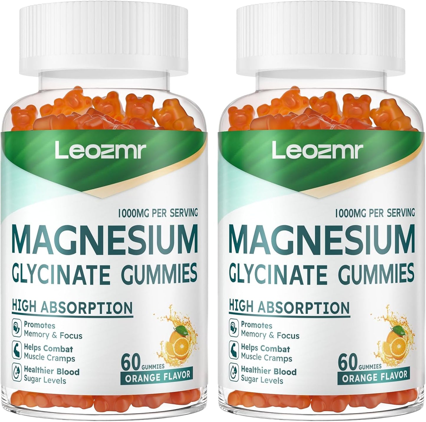 Sugar-Free 1000mg Magnesium Glycinate Gummies with Vitamin D, B6, CoQ10 - Orange Flavored Supplement for Calm Mood & Sleep Support - 120 Gummies