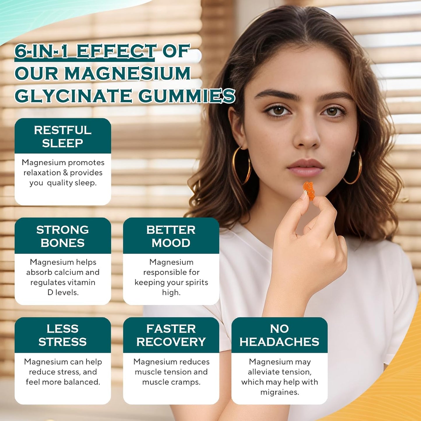 Sugar-Free 1000mg Magnesium Glycinate Gummies with Vitamin D, B6, CoQ10 - Orange Flavored Supplement for Calm Mood & Sleep Support - 120 Gummies