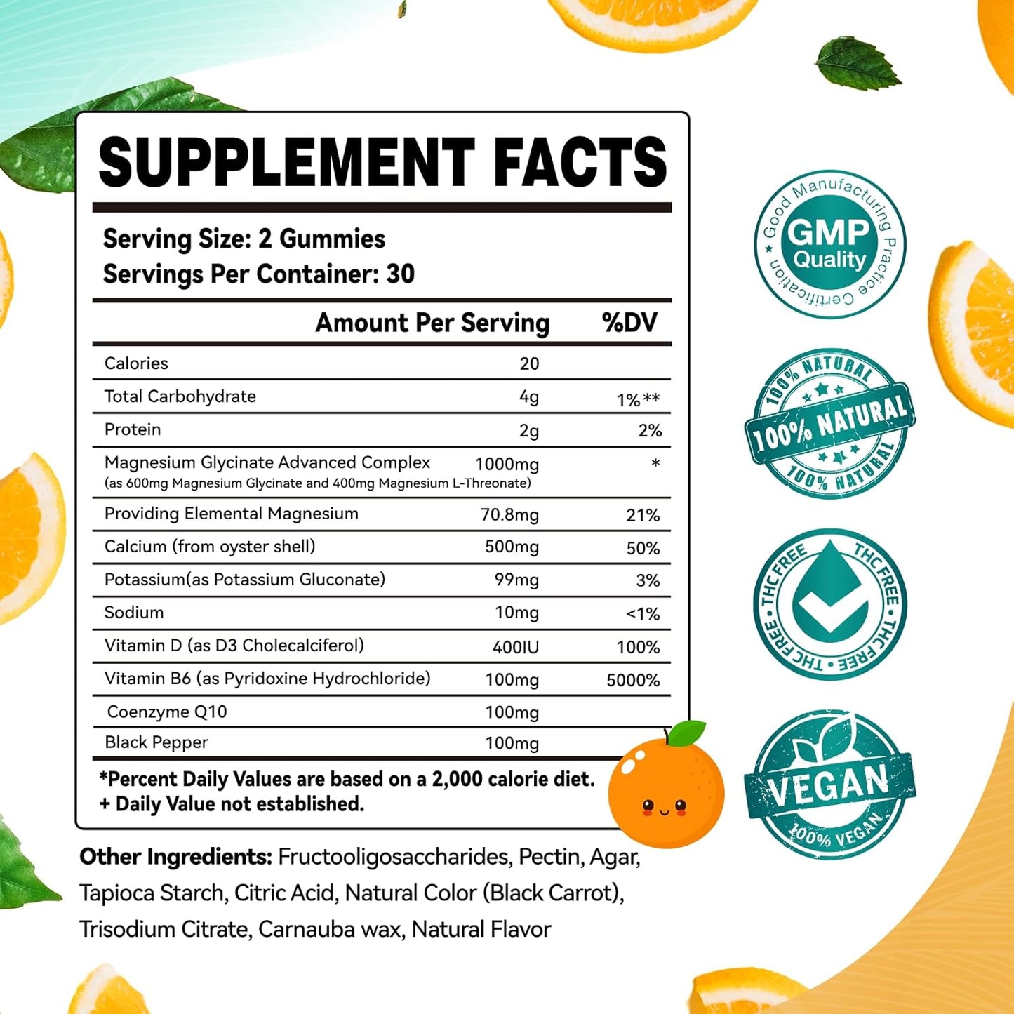 Sugar-Free 1000mg Magnesium Glycinate Gummies with Vitamin D, B6, CoQ10 - Orange Flavored Supplement for Calm Mood & Sleep Support - 120 Gummies