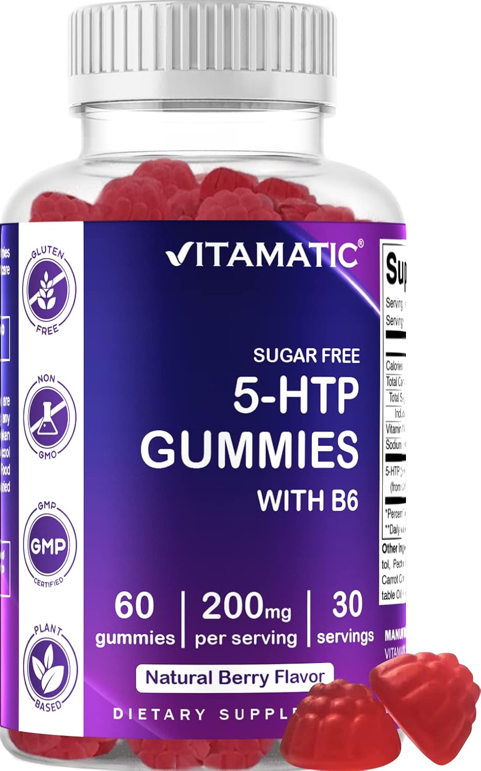 Sugar-Free 5-HTP Gummies with B6 - 60 Pectin-Based Gummies, 200mg per Serving