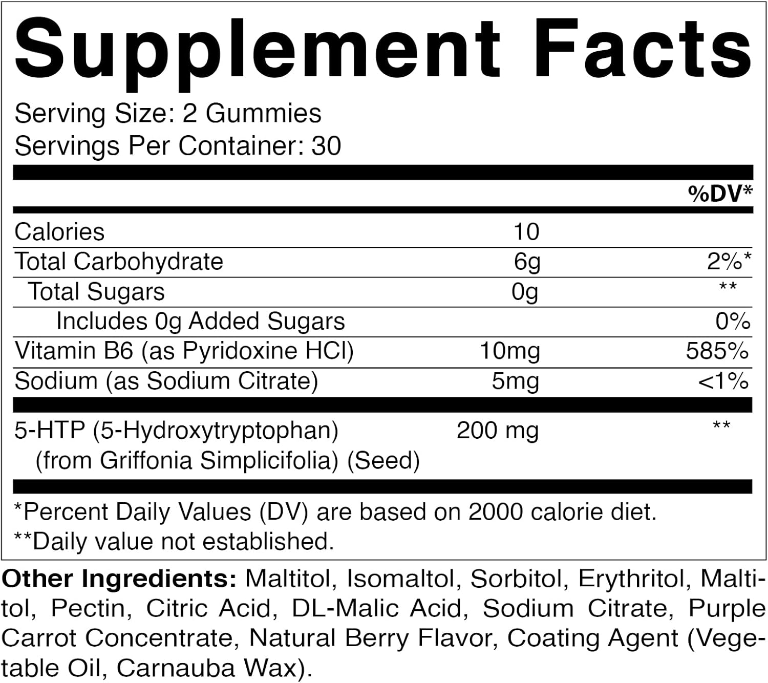 Sugar-Free 5-HTP Gummies with B6 - 60 Pectin-Based Gummies, 200mg per Serving