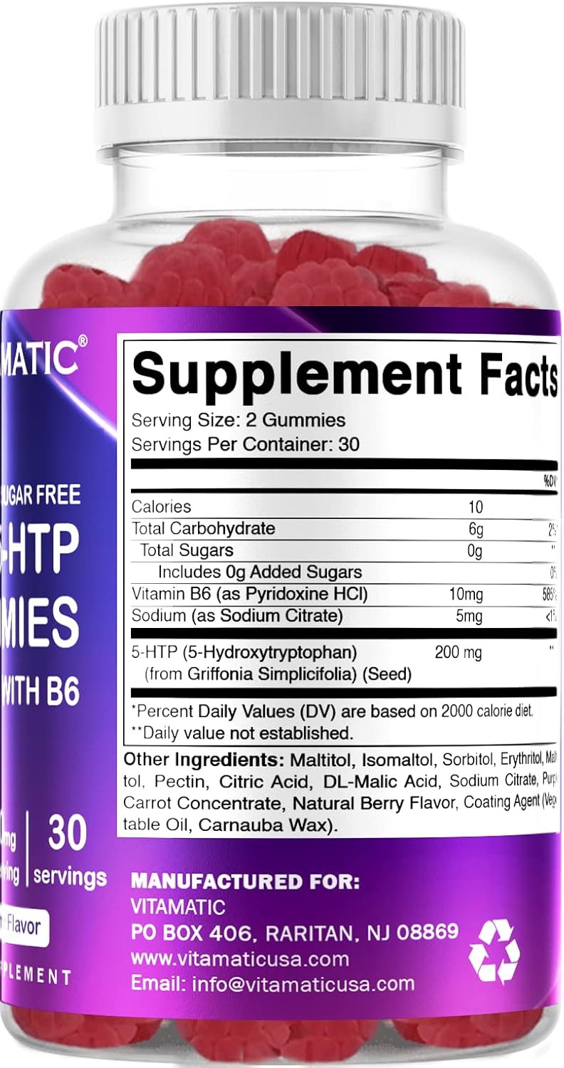 Sugar-Free 5-HTP Gummies with B6 - 60 Pectin-Based Gummies, 200mg per Serving