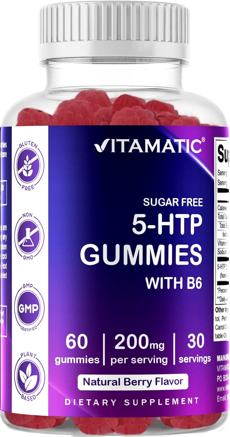 Sugar-Free 5-HTP Gummies with B6 - 60 Pectin-Based Gummies, 200mg per Serving