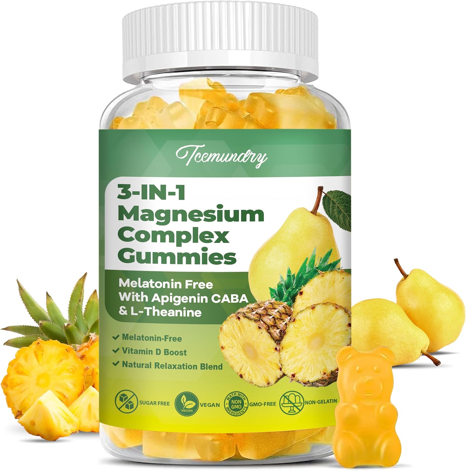Sugar Free 800mg Triple Magnesium Complex Gummies with GABA & L-Theanine - Memory, Muscle, Energy Support for Adults & Kids