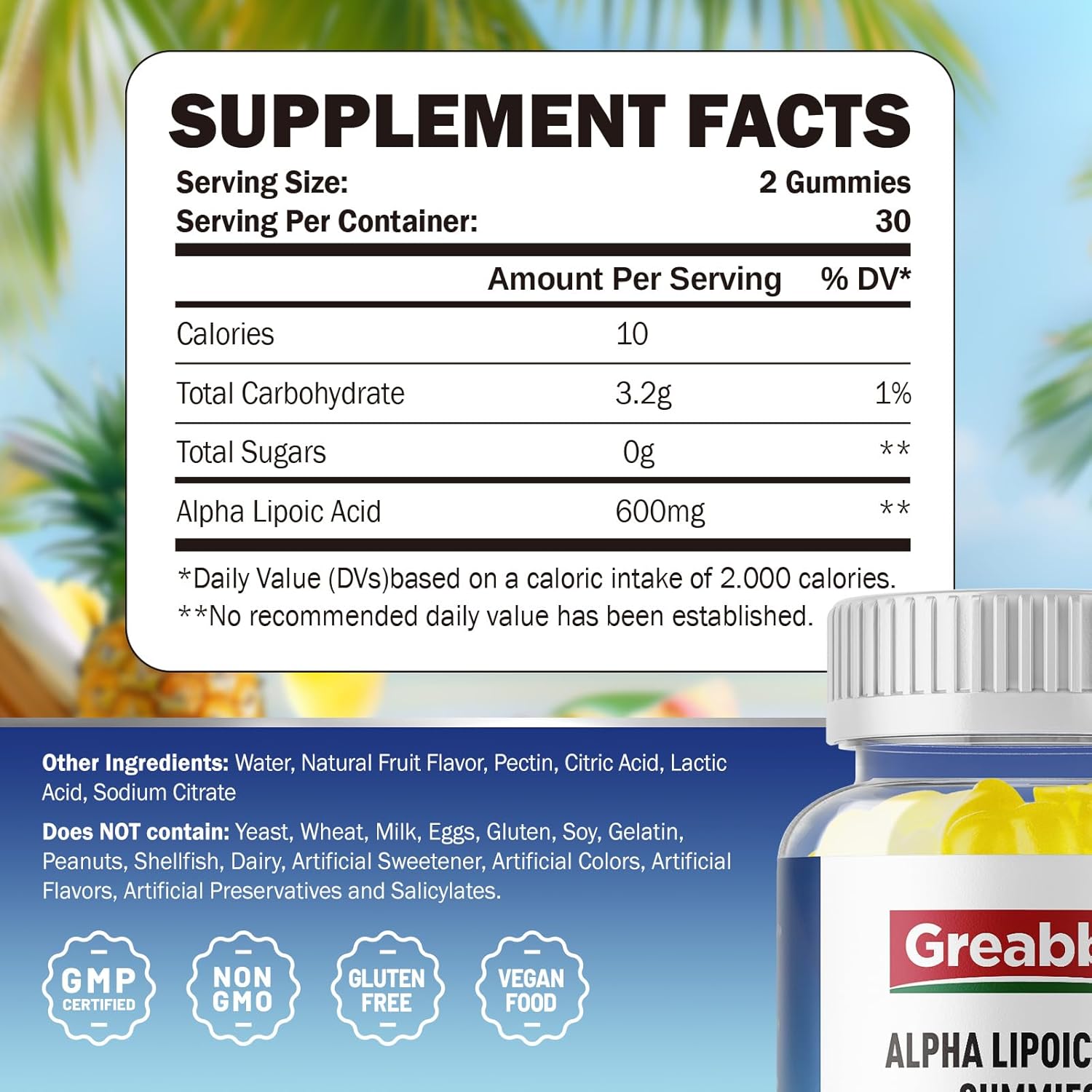 Sugar-Free Alpha Lipoic Acid Gummies 600mg for Antioxidant & Nervous System Support - Pineapple Flavor - 60 Count