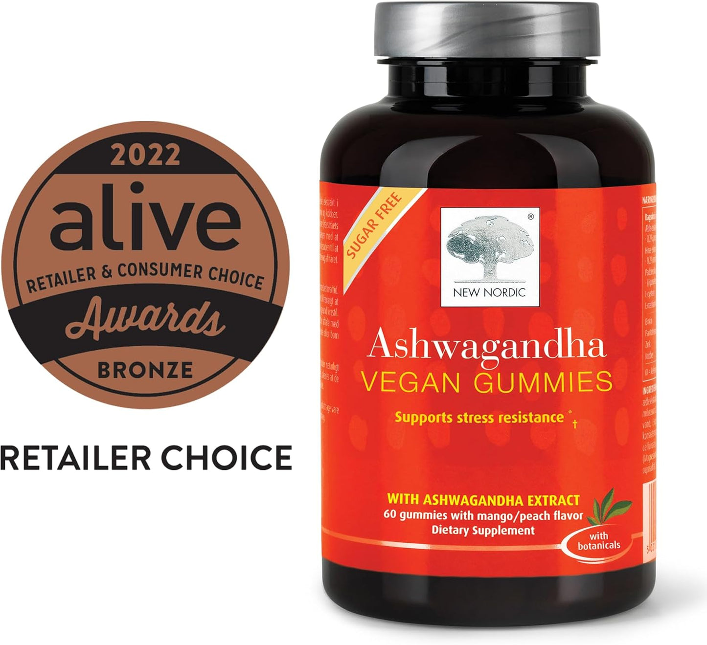 Sugar-Free Ashwagandha Gummies - 300mg Extract - Adaptogens for Men & Women - Mango Peach Flavor - 60 Count