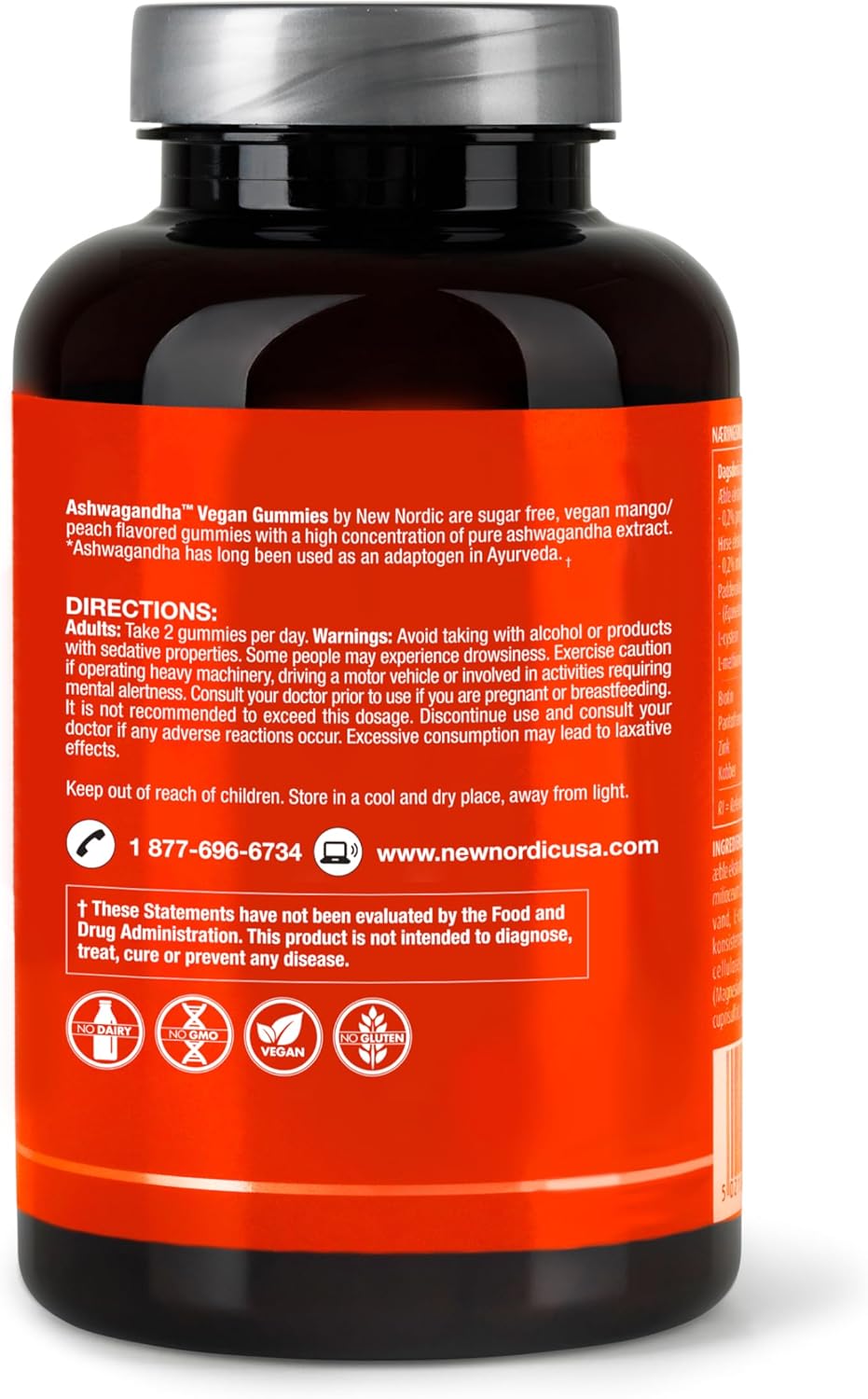 Sugar-Free Ashwagandha Gummies - 300mg Extract - Adaptogens for Men & Women - Mango Peach Flavor - 60 Count