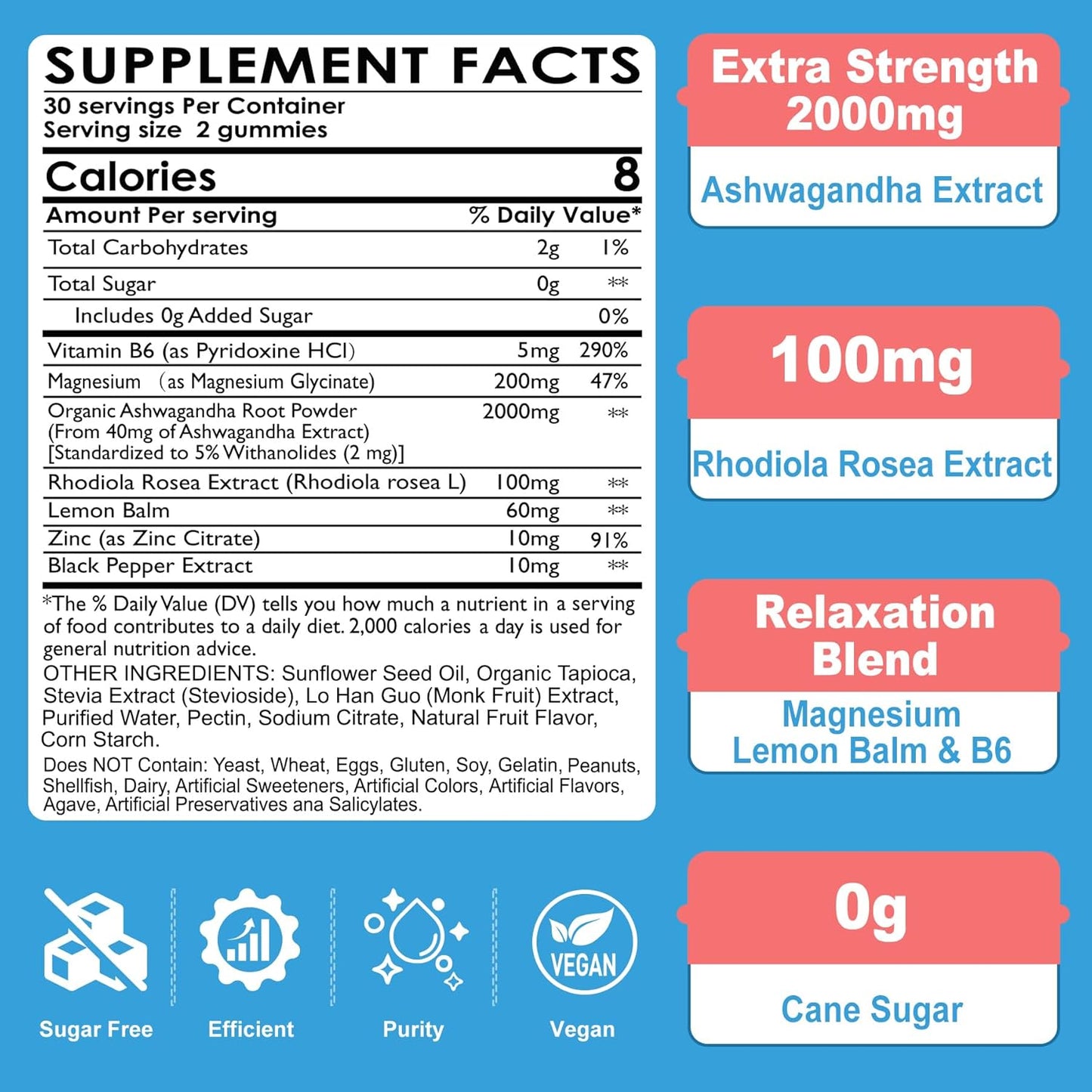 Sugar Free Ashwagandha Gummies 2000mg with Vegan Multivitamin - NEVISS