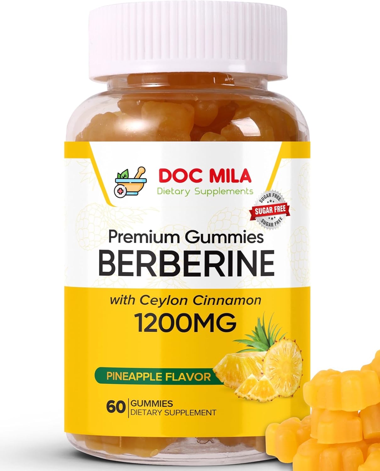 Sugar-Free Berberine with Ceylon Cinnamon Gummies - 1200mg Supplement - Vegan, Non-GMO - 60 Gummies