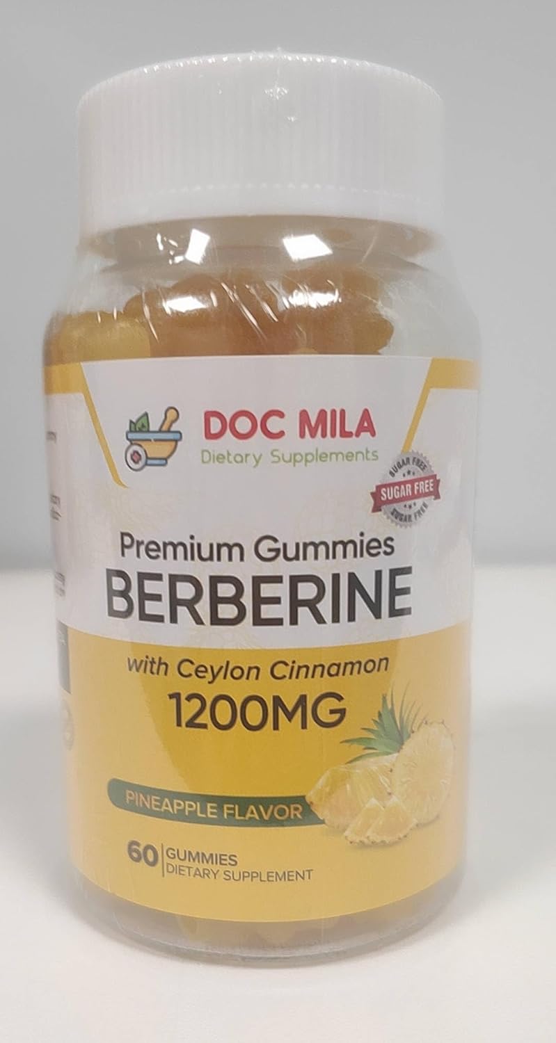 Sugar-Free Berberine with Ceylon Cinnamon Gummies - 1200mg Supplement - Vegan, Non-GMO - 60 Gummies