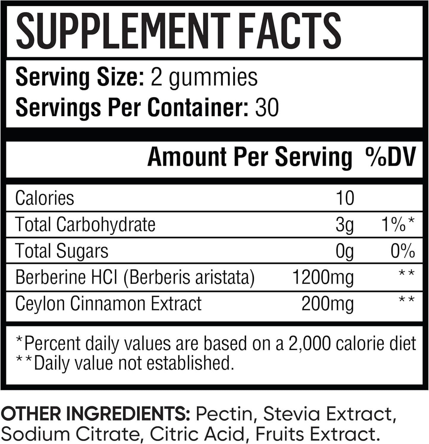 Sugar-Free Berberine with Ceylon Cinnamon Gummies - 1200mg Supplement - Vegan, Non-GMO - 60 Gummies