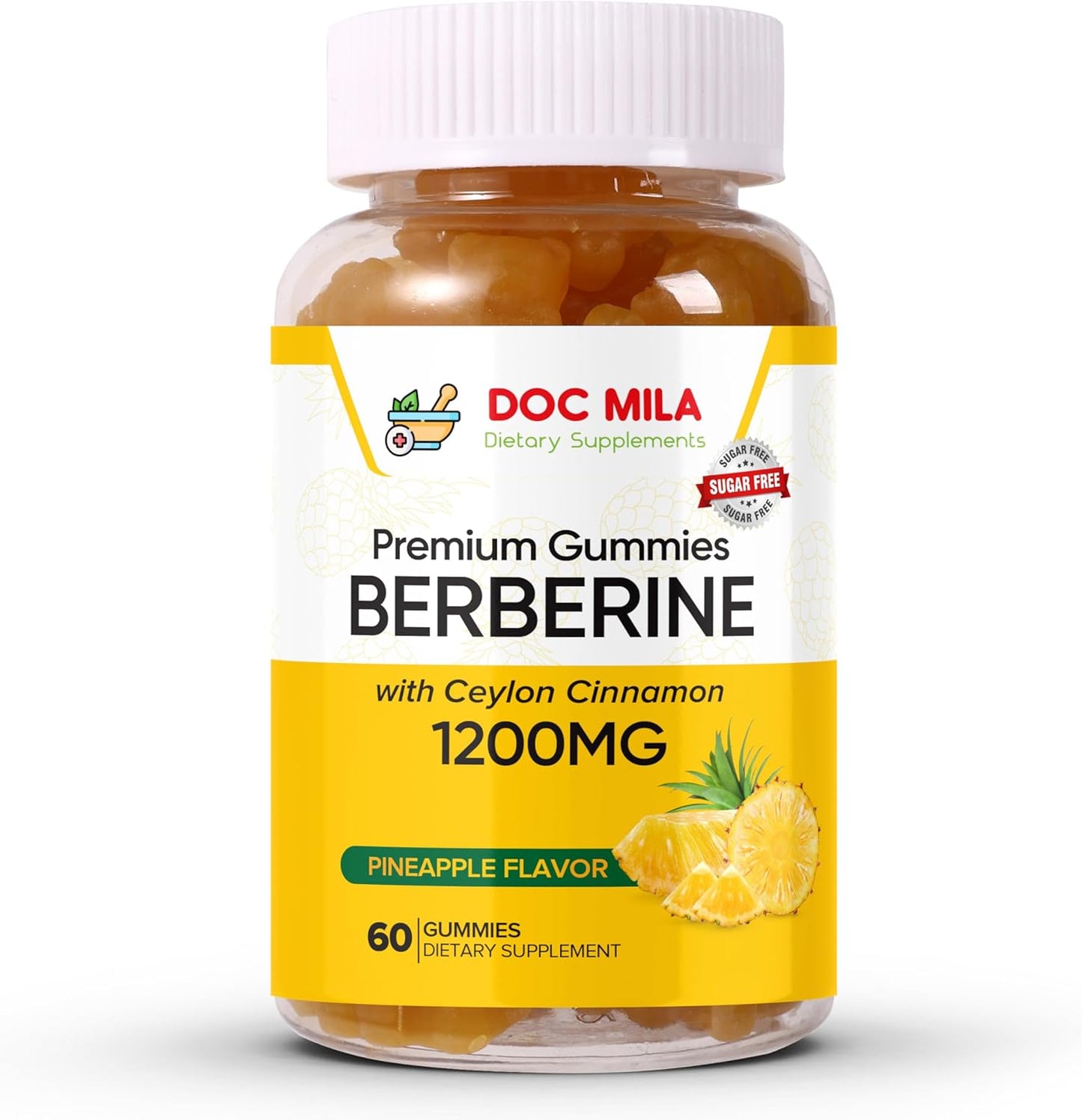 Sugar-Free Berberine with Ceylon Cinnamon Gummies - 1200mg Supplement - Vegan, Non-GMO - 60 Gummies