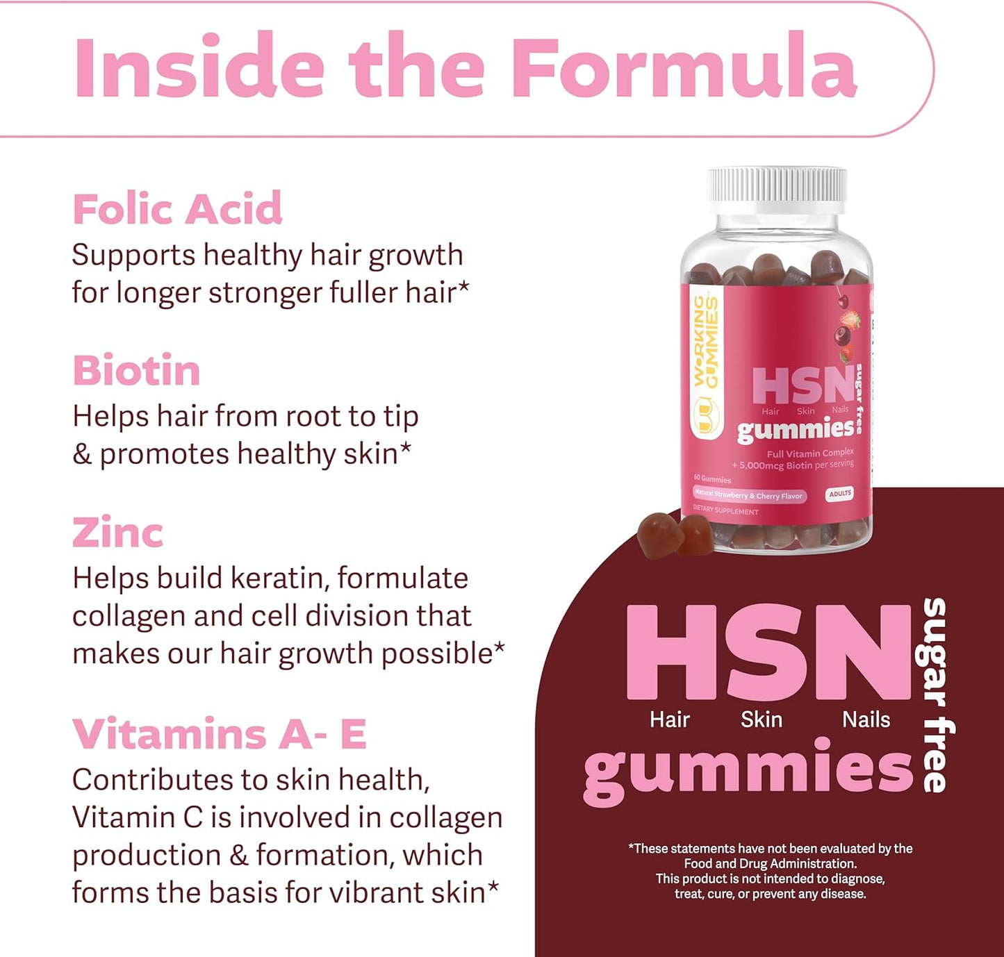 Sugar-Free Biotin Gummies for Hair, Skin, and Nails - 5000mcg with Full Vitamin Complex - 60 Ct Strawberry & Cherry Flavor - Hair Growth and Nail Strength Formula