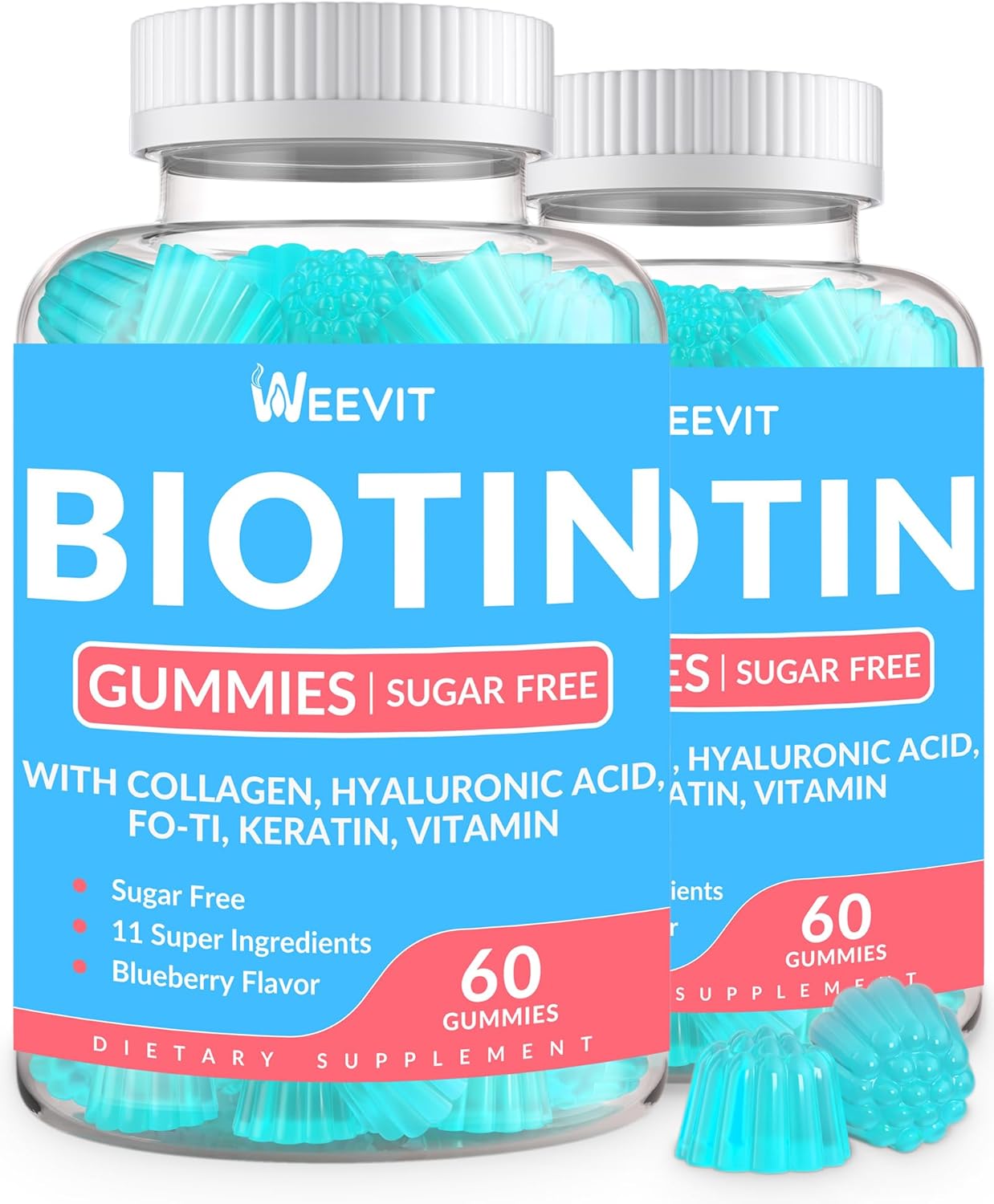 Sugar-Free Biotin Gummies with Collagen, Keratin, and Hyaluronic Acid for Hair Growth - Vitamin B7 Chewables for Men and Women