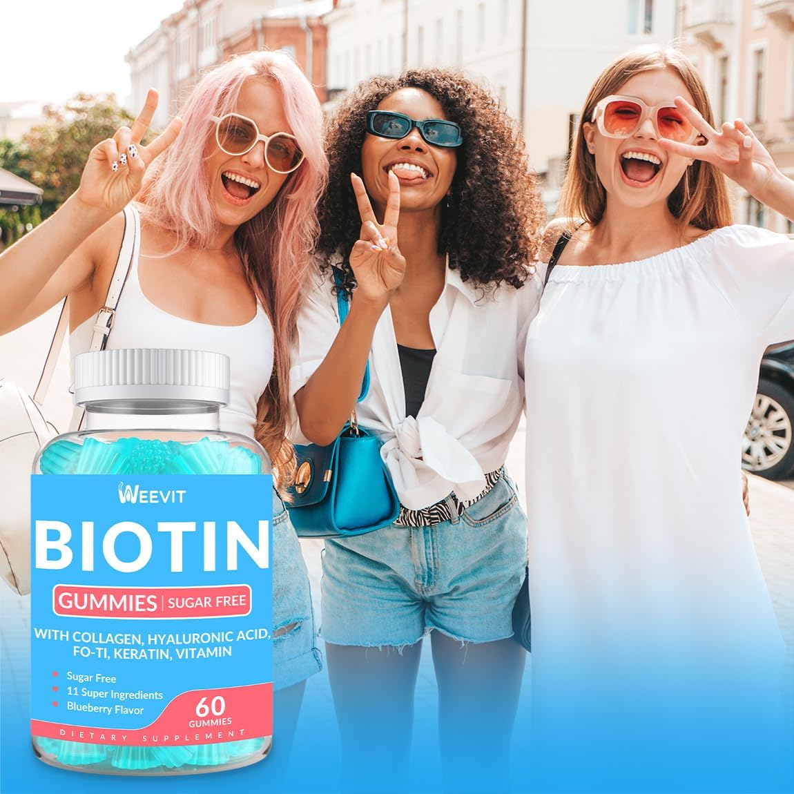 Sugar-Free Biotin Gummies with Collagen, Keratin, and Hyaluronic Acid for Hair Growth - Vitamin B7 Chewables for Men and Women
