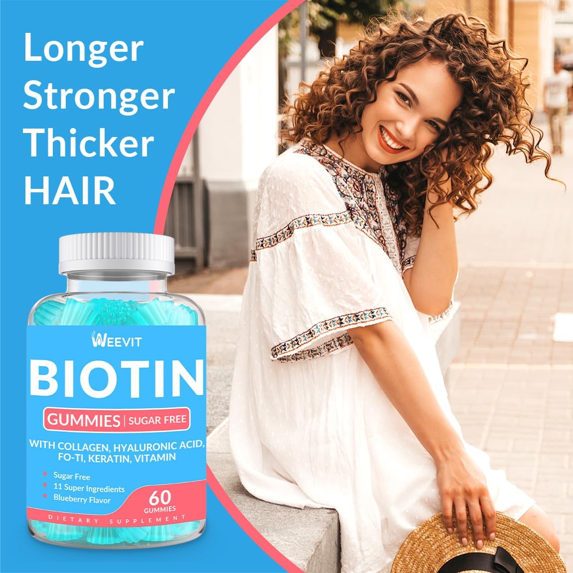 Sugar-Free Biotin Gummies with Collagen, Keratin, and Hyaluronic Acid for Hair Growth - Vitamin B7 Chewables for Men and Women