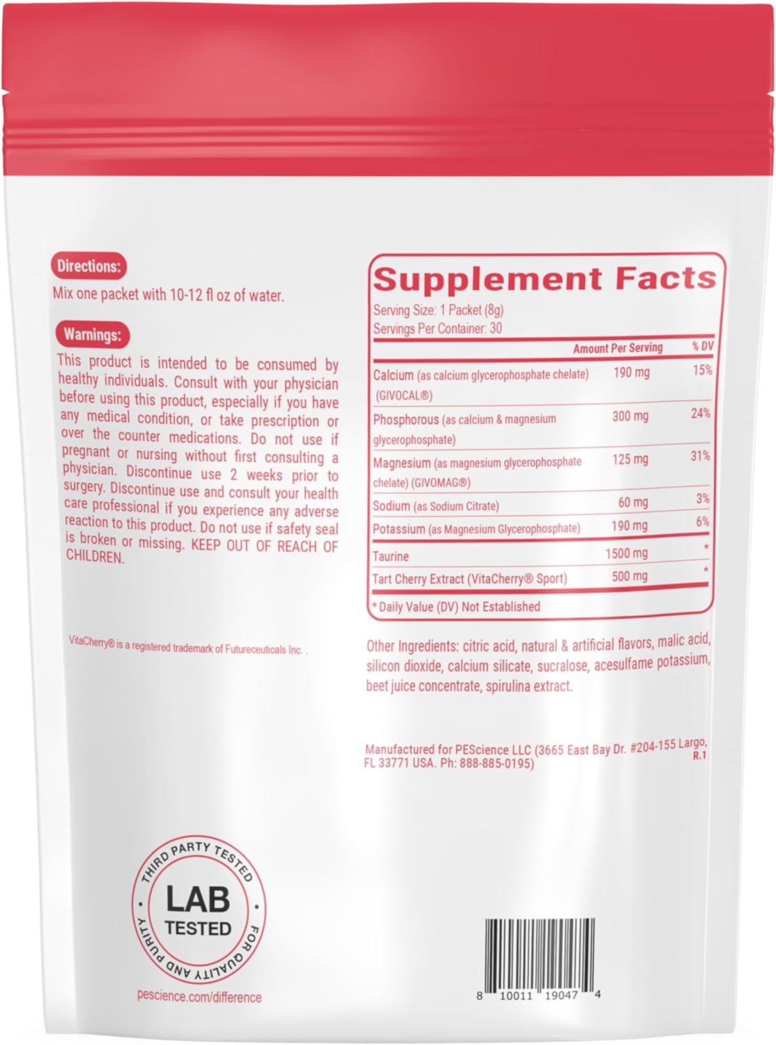 Sugar-Free Black Cherry Keto Electrolyte Powder for Hydration - 30 Single Serving Packets by PEScience