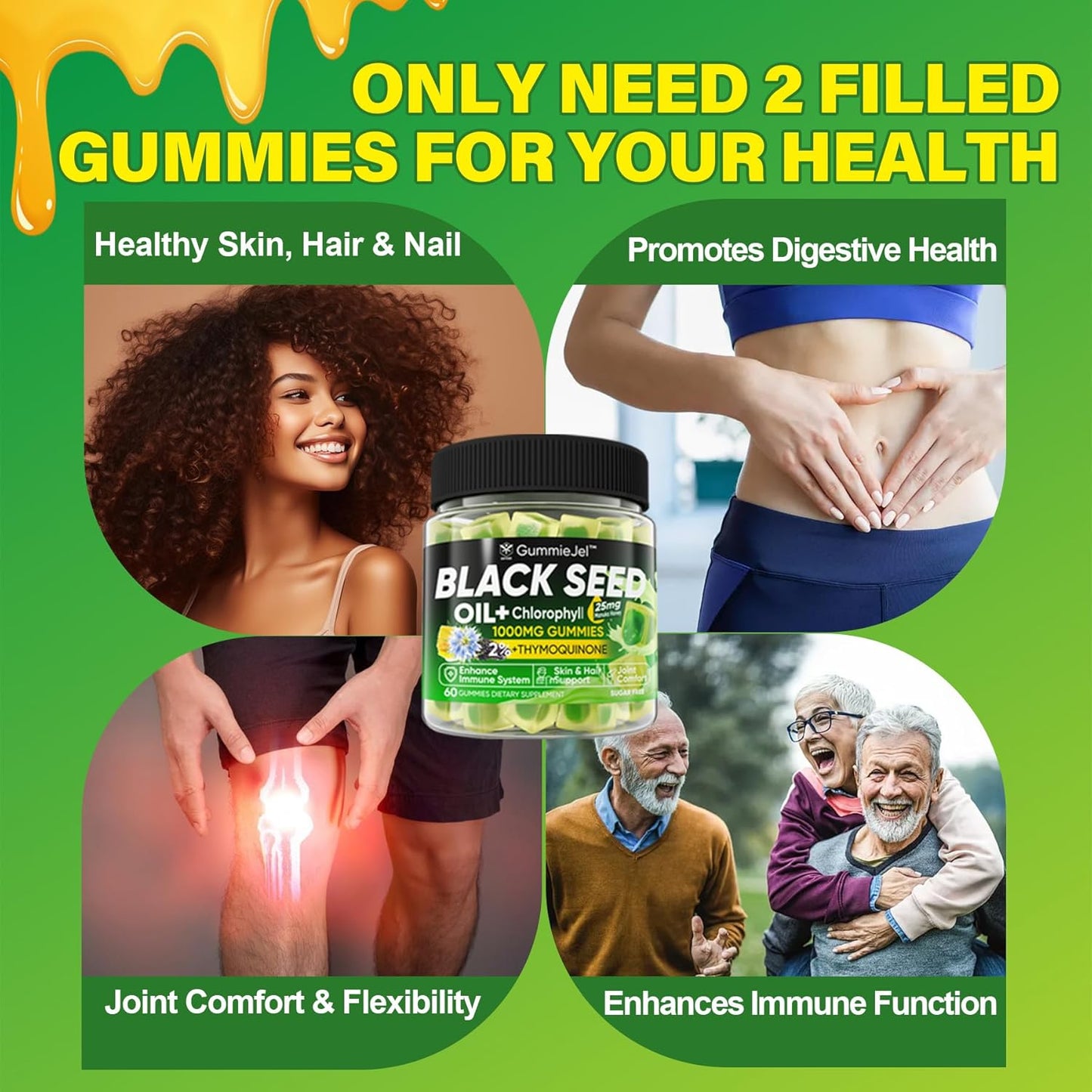 Sugar Free Black Seed Oil Gummies with Chlorophyll + CoQ10 200mg - EnvyCure