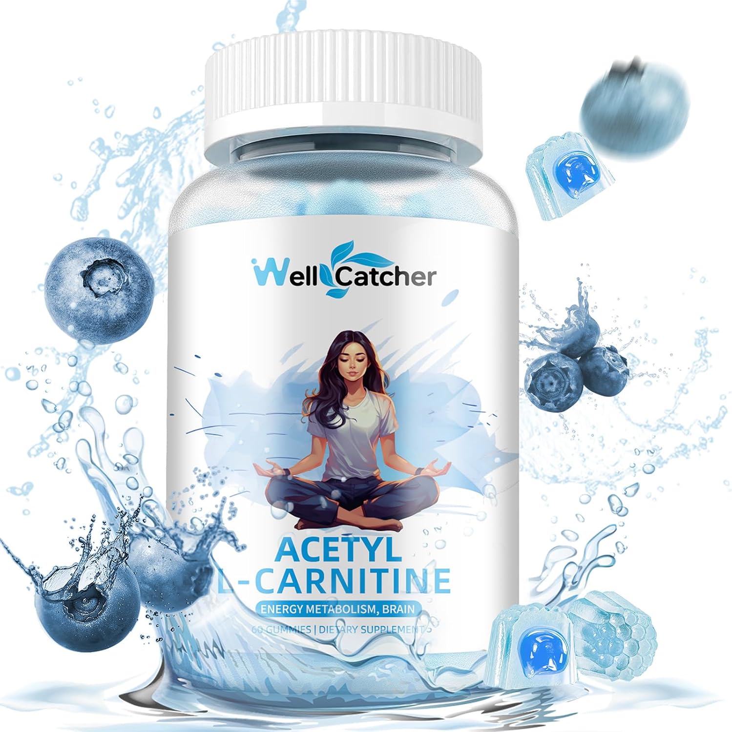 Sugar Free Blueberry Flavoured Acetyl L-Carnitine Gummies - 1000 MG Vegan Supplement for Muscular Endurance, Energy, Brain Health - Non-GMO - 60 Count