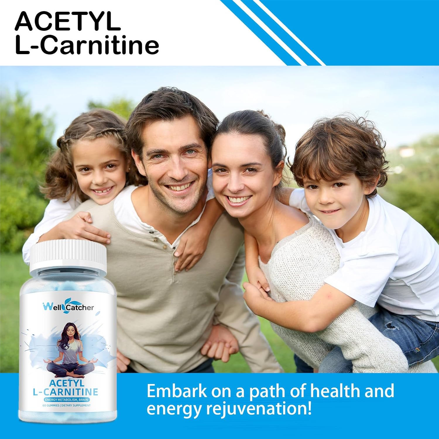 Sugar Free Blueberry Flavoured Acetyl L-Carnitine Gummies - 1000 MG Vegan Supplement for Muscular Endurance, Energy, Brain Health - Non-GMO - 60 Count