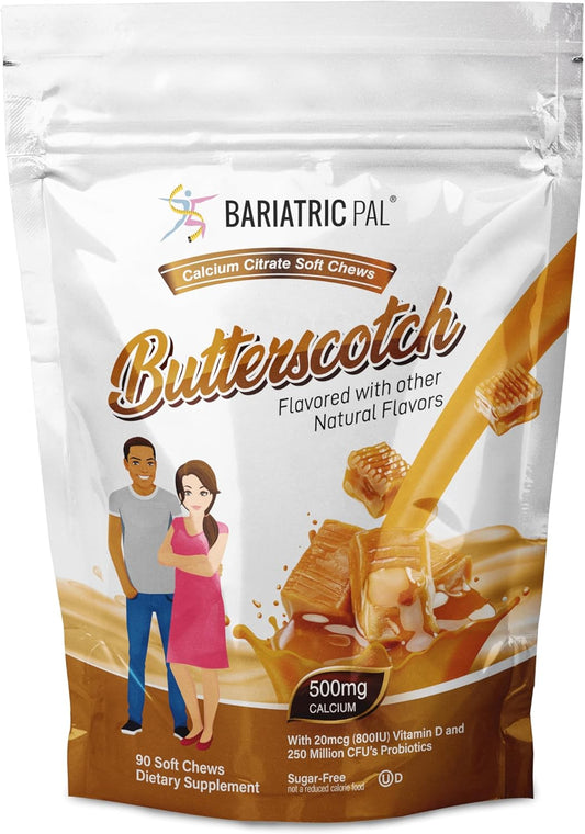 Sugar-Free Butterscotch BariatricPal Calcium Citrate Soft Chews with Probiotics - 500mg (90 Count)