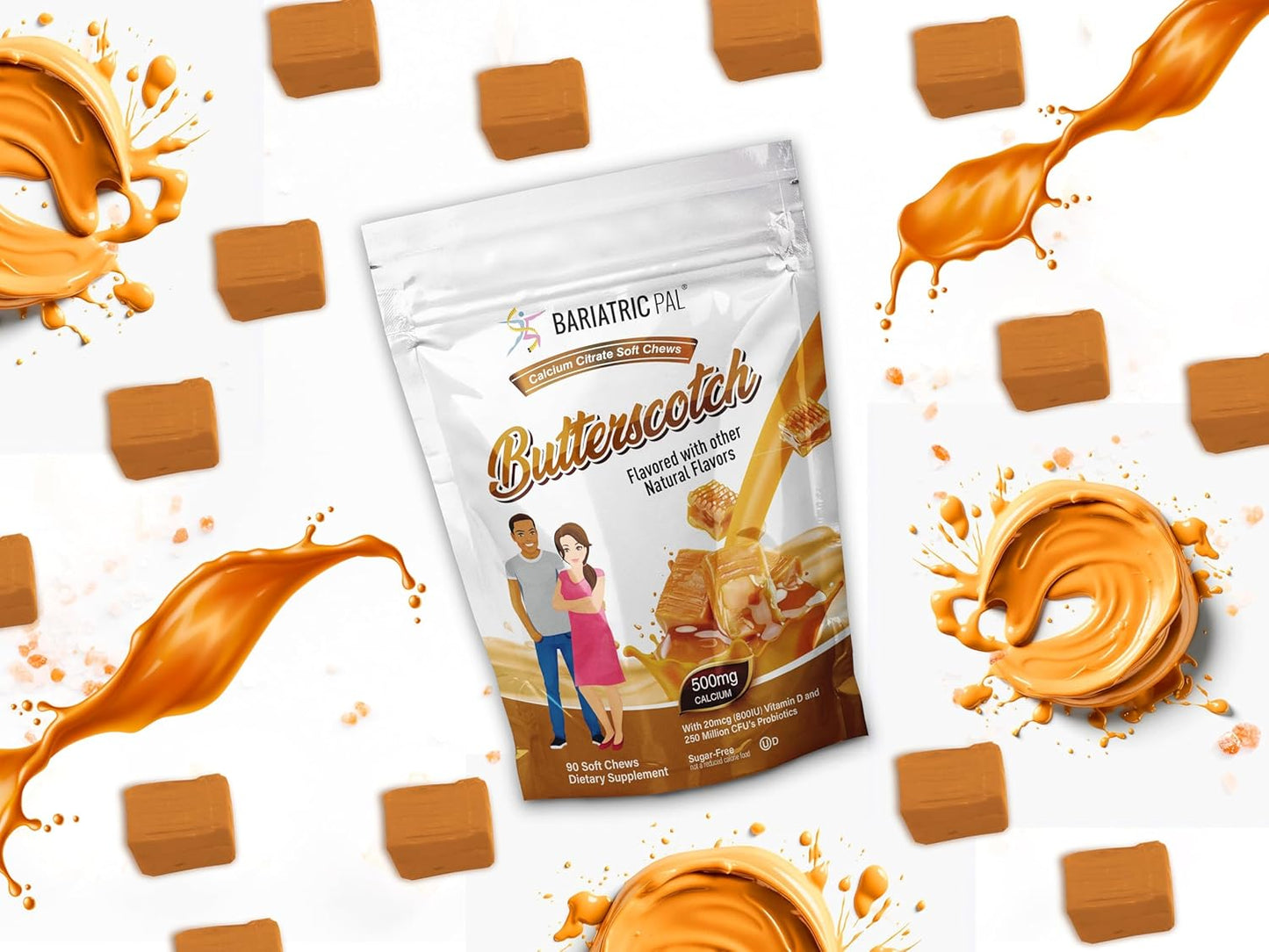 Sugar-Free Butterscotch BariatricPal Calcium Citrate Soft Chews with Probiotics - 500mg (90 Count)