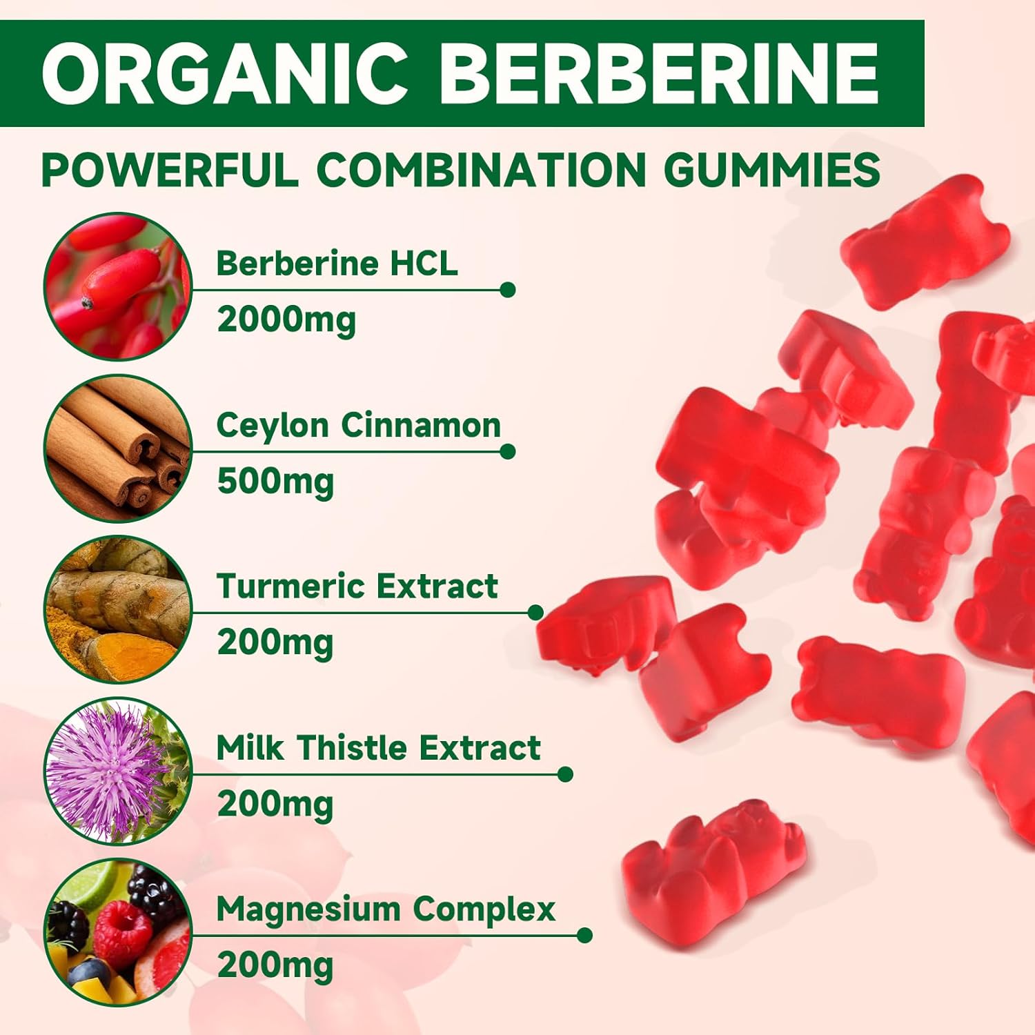 Sugar-Free BVIVLOO Berberine Gummies - 2000mg High Potency Supplement with Ceylon Cinnamon & Milk Thistle for Immune System & Metabolism Support - 60 Gummies