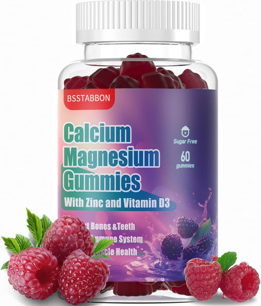 Sugar-Free Calcium Magnesium Gummies with Potassium and Zinc - Non-GMO 1000mg Calcium, 250mg Magnesium Complex - 60 Count