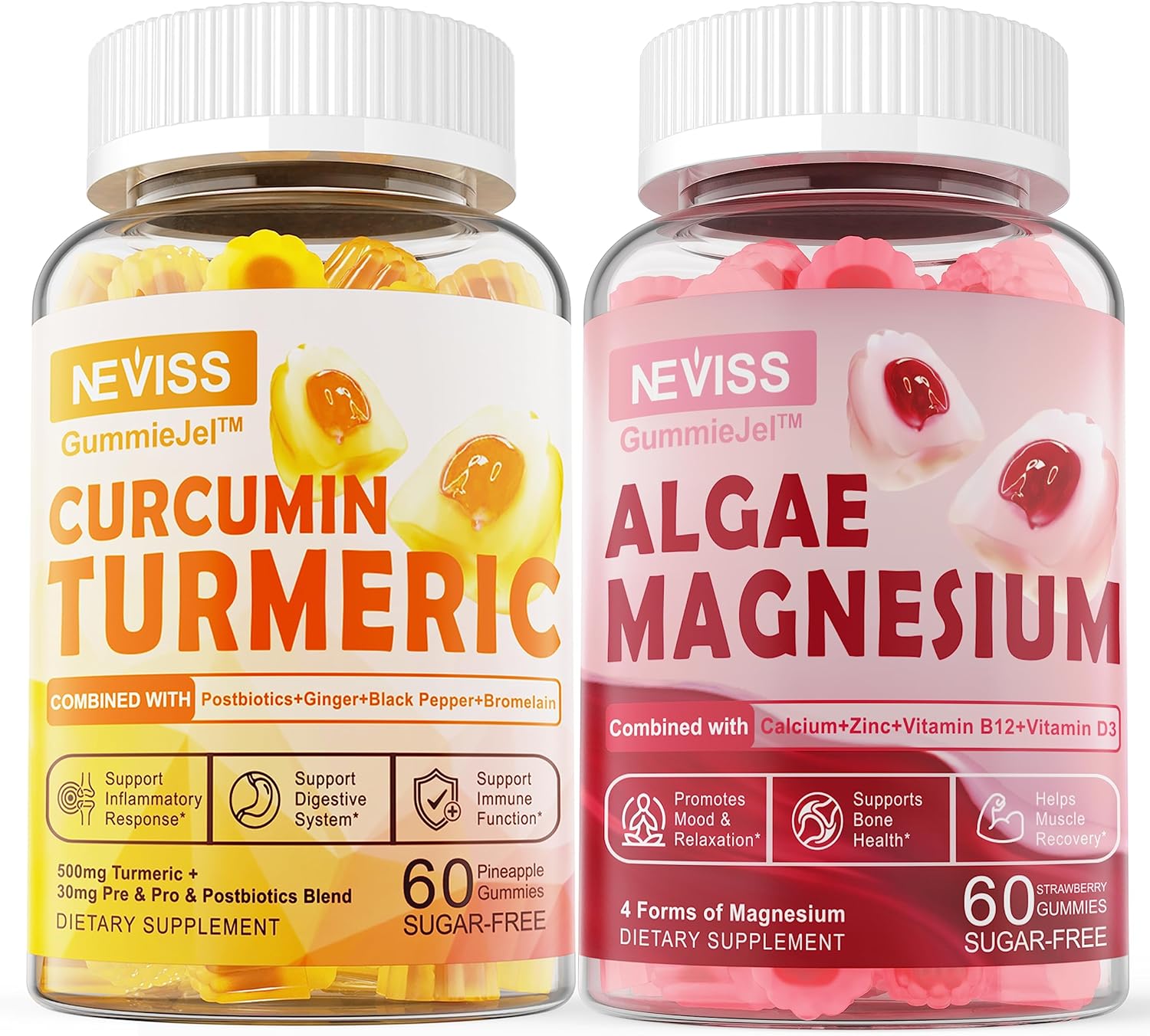 Sugar Free Calcium Magnesium + Turmeric Curcumin Gummies for Bone, Nerve, Muscle, and Joint Health