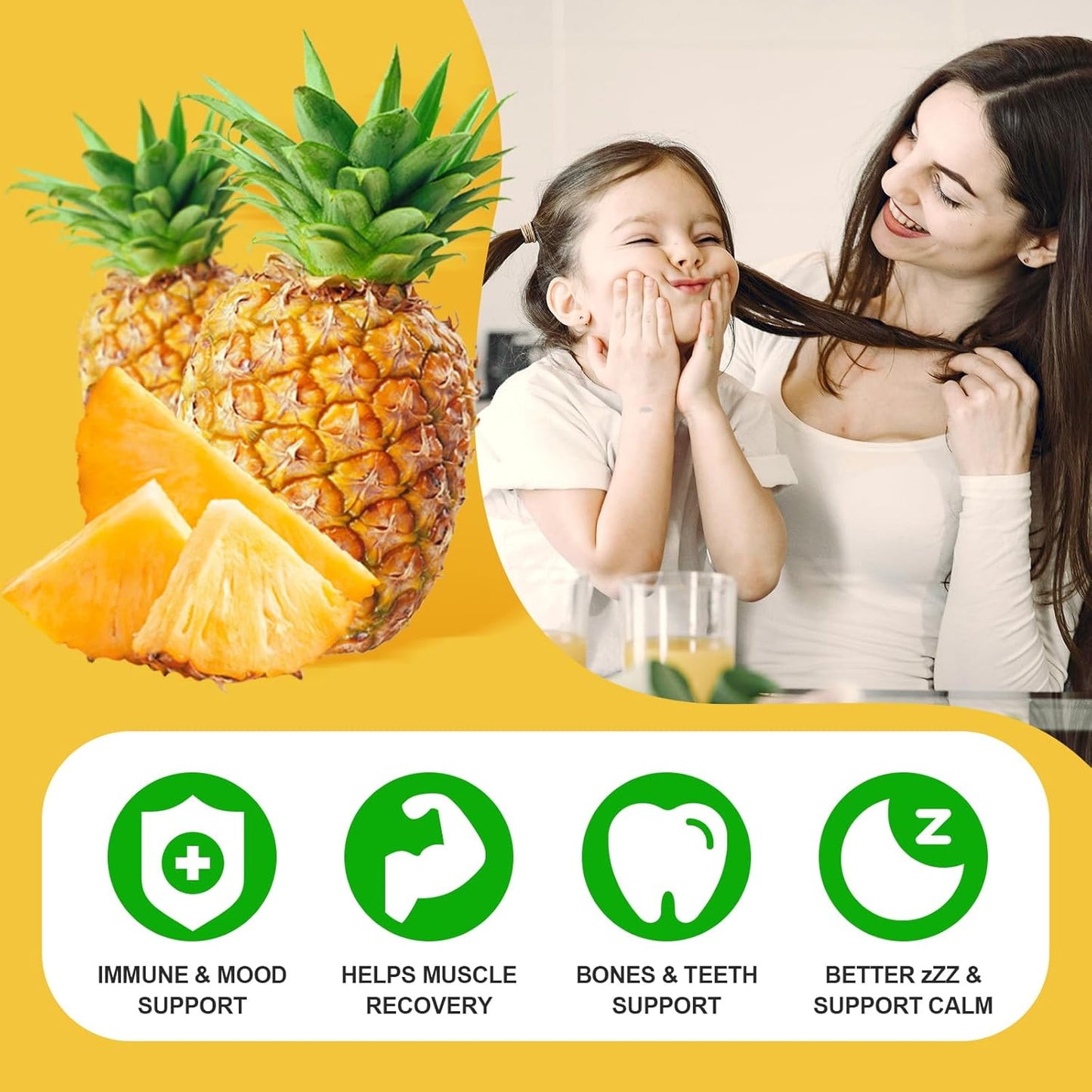 Sugar-Free Calcium Magnesium Zinc Gummies with Vitamin D3 for Bone and Muscle Health - 120 Pineapple Flavored Gummies