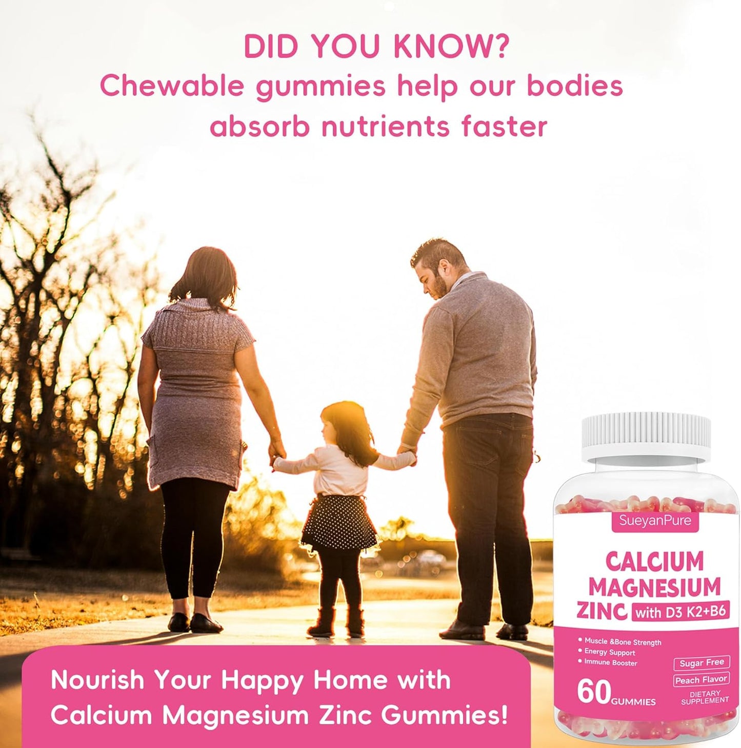 Sugar Free Calcium Magnesium Zinc Gummies with Vitamins for Bone & Muscle Support - 120 Gummies for Adults and Teens