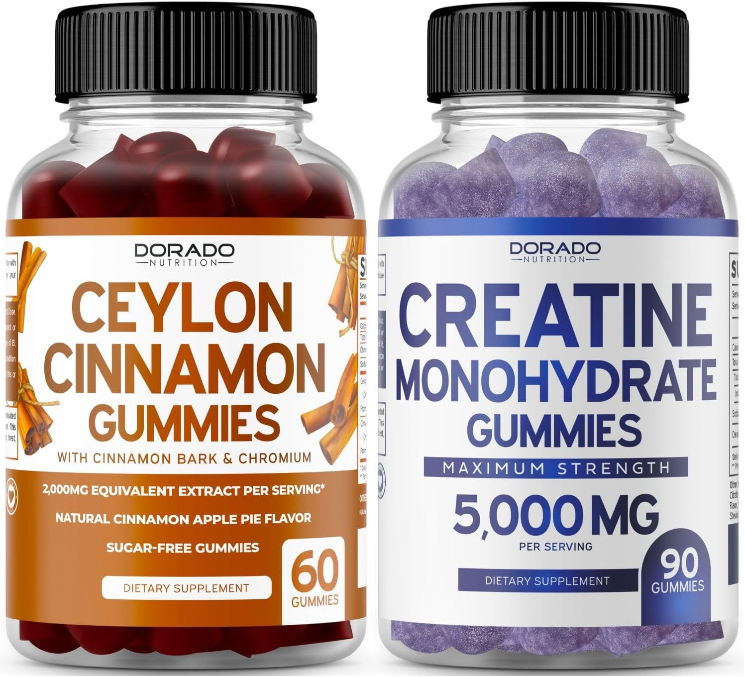 Sugar-Free Ceylon Cinnamon Gummies (2,000mg) and Creatine Monohydrate Gummies (5,000mg) Bundle - 60 Cinnamon Gummies and 90 Creatine Gummies
