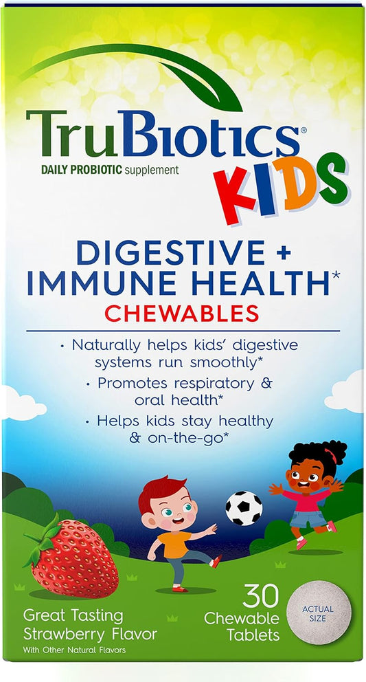 Sugar-Free Chewable Probiotics for Kids - Digestive & Immune Health Support - Natural Strawberry Flavor - 30 Tablets