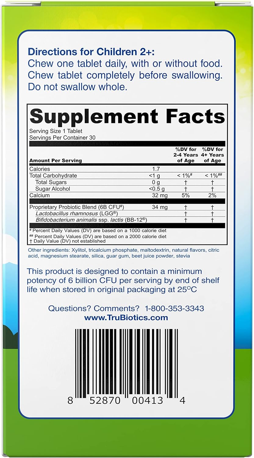 Sugar-Free Chewable Probiotics for Kids - Digestive & Immune Health Support - Natural Strawberry Flavor - 30 Tablets
