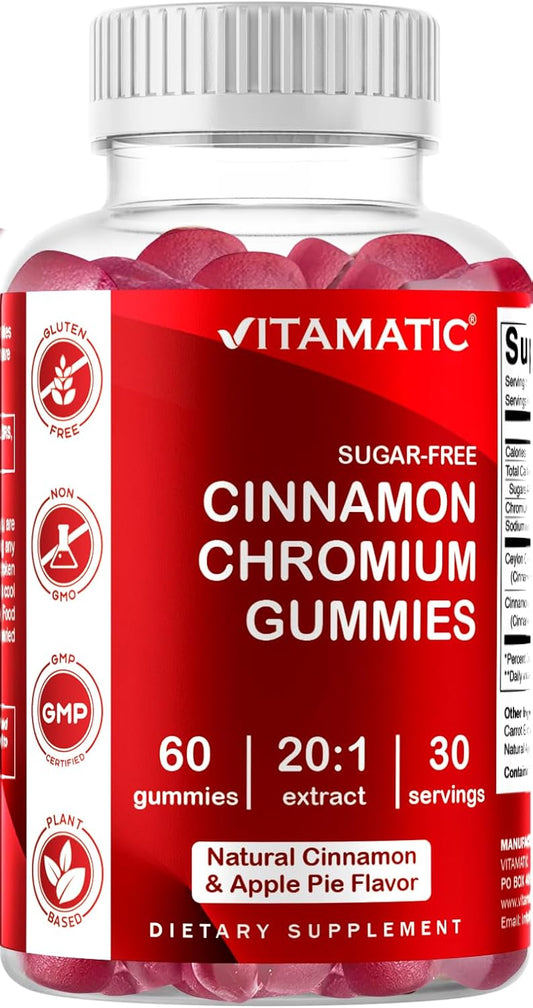 Sugar Free Chromium Gummies with Ceylon Cinnamon - Non-GMO, Gluten Free, Vegan - 60 Gummies - BoostGo Australia