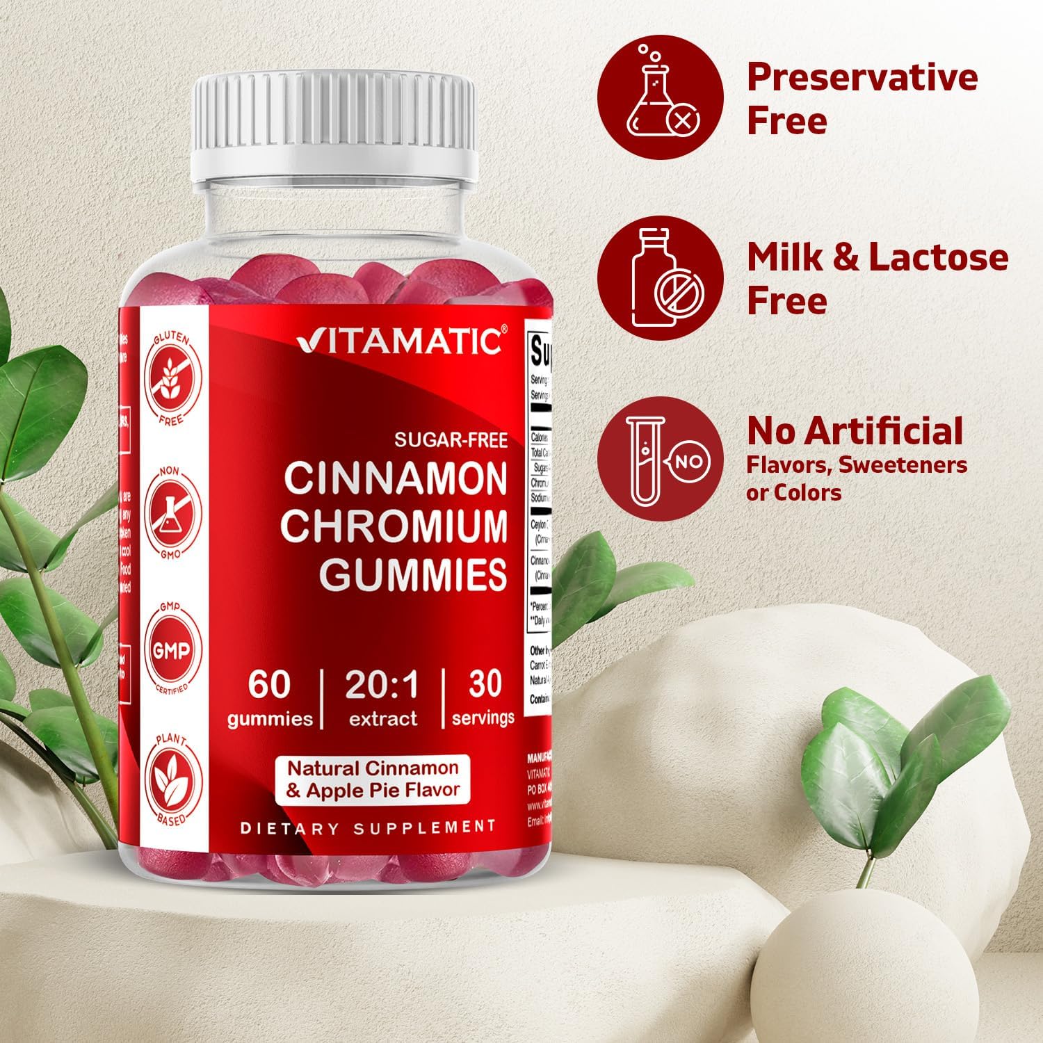 Sugar Free Chromium Gummies with Ceylon Cinnamon - Non-GMO, Gluten Free, Vegan - 60 Gummies - BoostGo Australia