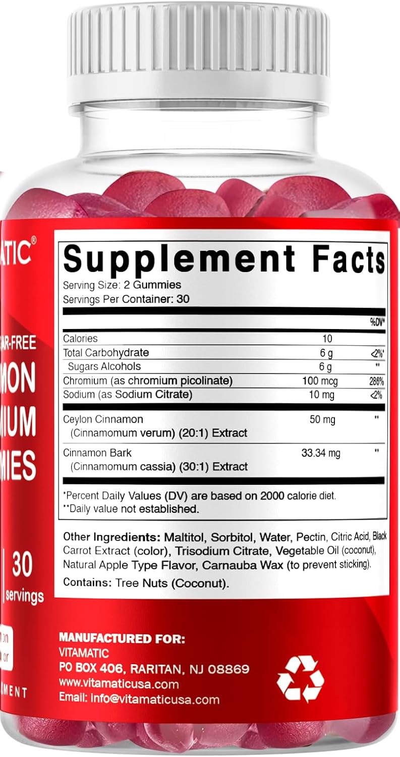 Sugar Free Chromium Gummies with Ceylon Cinnamon - Non-GMO, Gluten Free, Vegan - 60 Gummies - BoostGo Australia