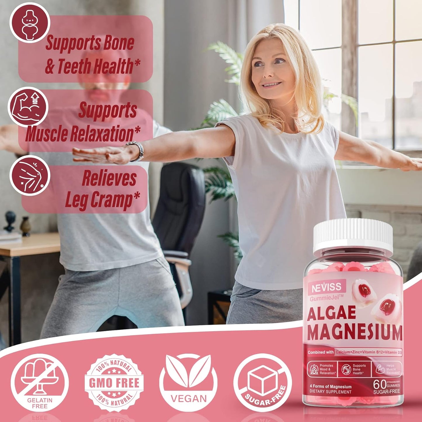 Sugar Free Collagen and Calcium Magnesium Gummies for Adults - Promotes Healthy Skin, Hair, Nails, Bones, Nerves, Muscles, and Mood
