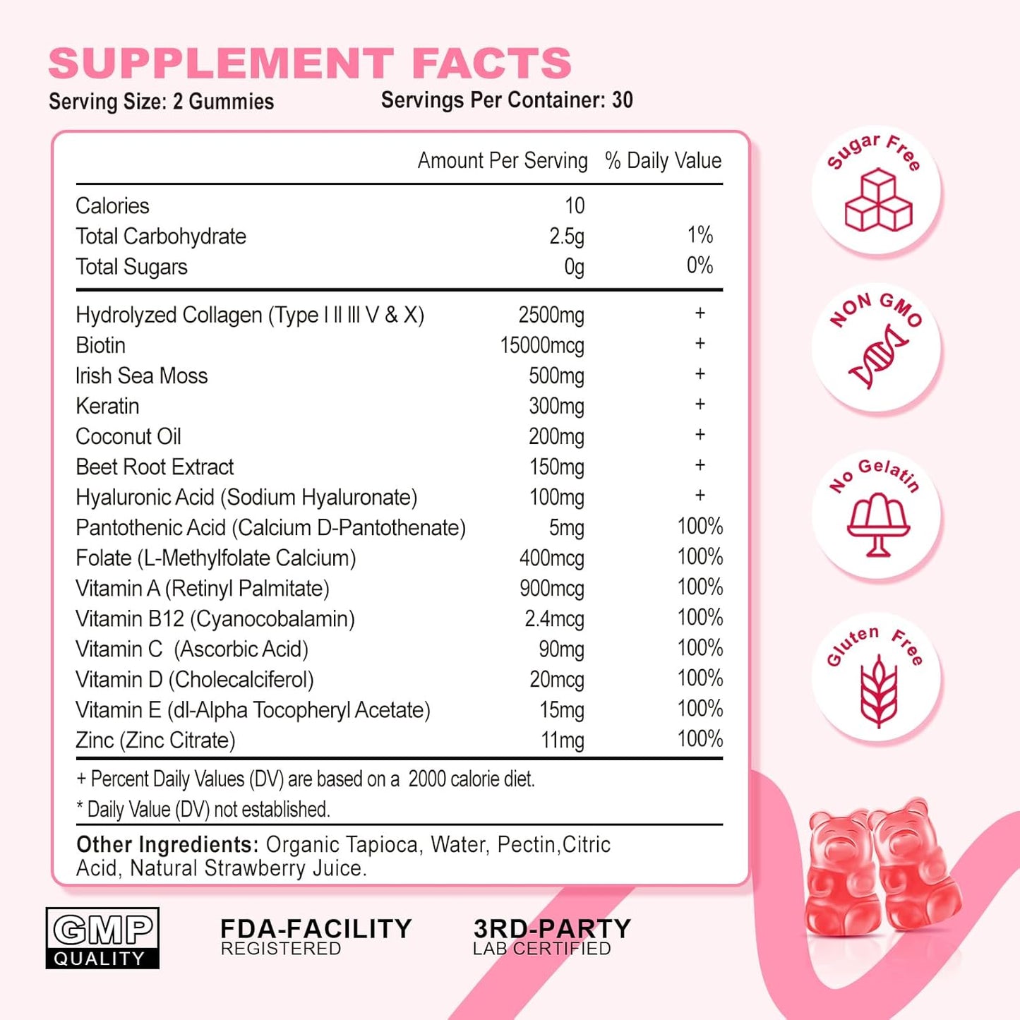 Sugar Free Collagen Gummies 2 Pack for Skin Hair Nails Joints Muscles - Hydrolyzed Peptide Type I II III V X with Biotin Vitamin C A B D E - Women Men Supplement