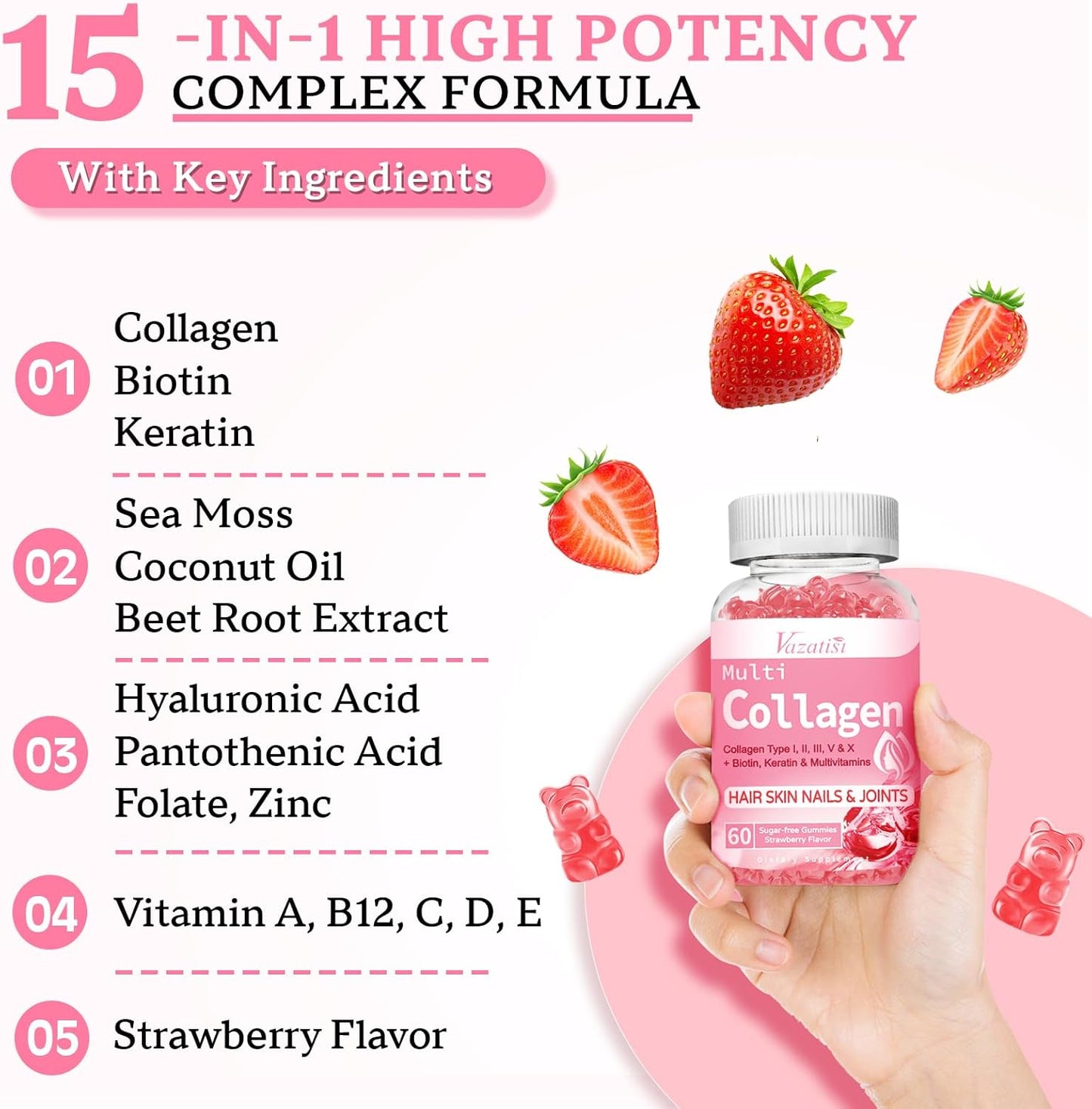 Sugar Free Collagen Gummies 2 Pack for Skin Hair Nails Joints Muscles - Hydrolyzed Peptide Type I II III V X with Biotin Vitamin C A B D E - Women Men Supplement