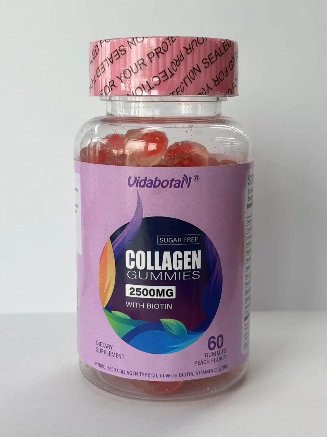 Sugar Free Collagen Gummies for Women with Super Strength 2500mg Hydrolyzed Peptides, Biotin, Vitamin D3, E, C, B12, Zinc - Natural Peach Flavor - 60 Gummies
