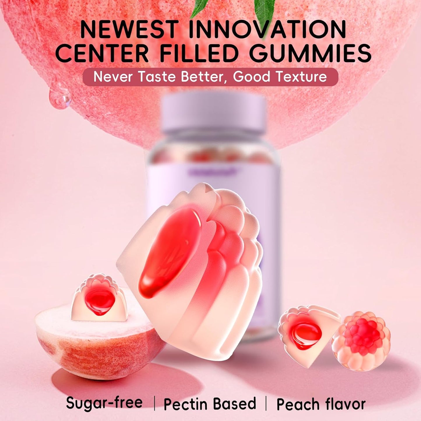 Sugar Free Collagen Gummies for Women with Super Strength 2500mg Hydrolyzed Peptides, Biotin, Vitamin D3, E, C, B12, Zinc - Natural Peach Flavor - 60 Gummies