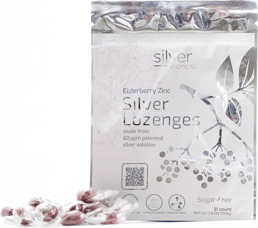 Sugar-Free Colloidal Silver Lozenges with Elderberry and Zinc for Immune Support and Throat Comfort - 21 Count