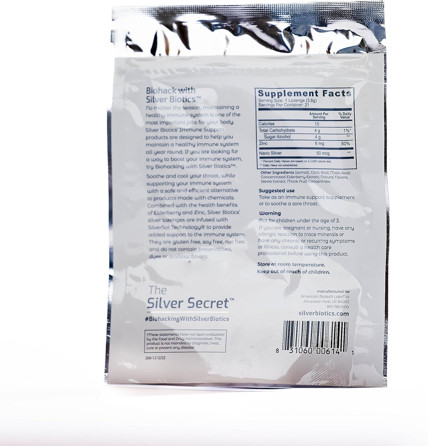 Sugar-Free Colloidal Silver Lozenges with Elderberry and Zinc for Immune Support and Throat Comfort - 21 Count