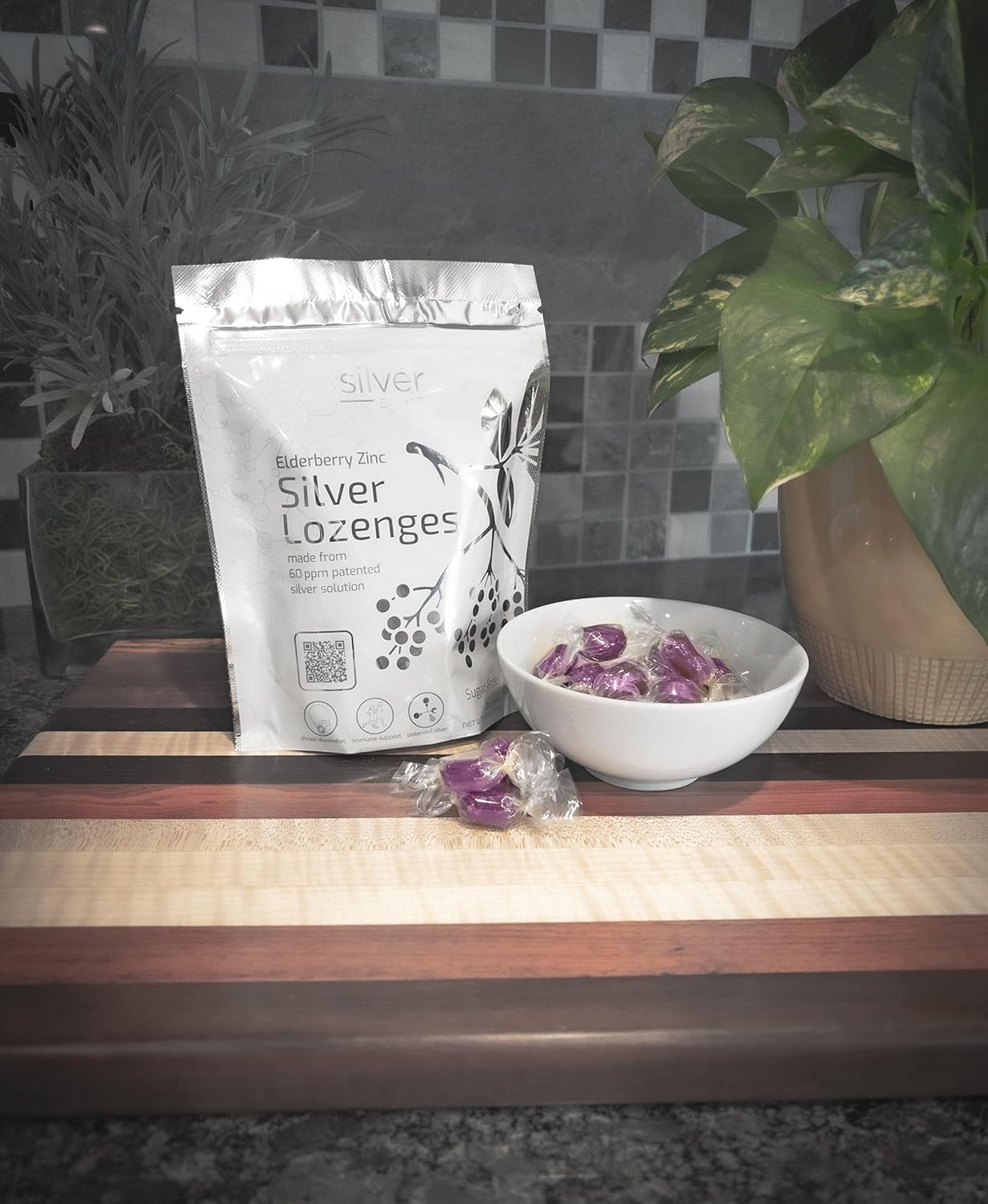 Sugar-Free Colloidal Silver Lozenges with Elderberry and Zinc for Immune Support and Throat Comfort - 21 Count